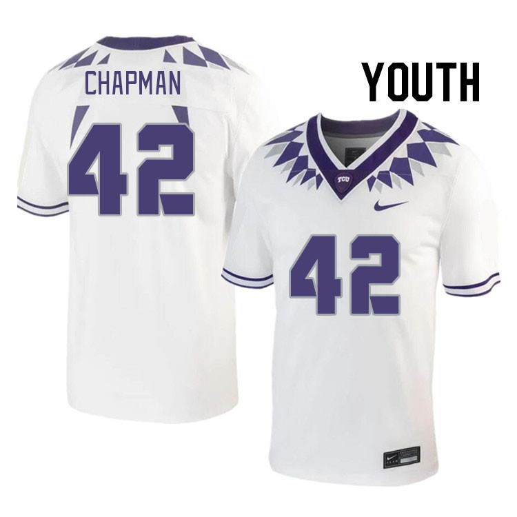Youth #42 Zachary Chapman TCU Horned Frogs 2023 College Footbal Jerseys Stitched-White - Click Image to Close